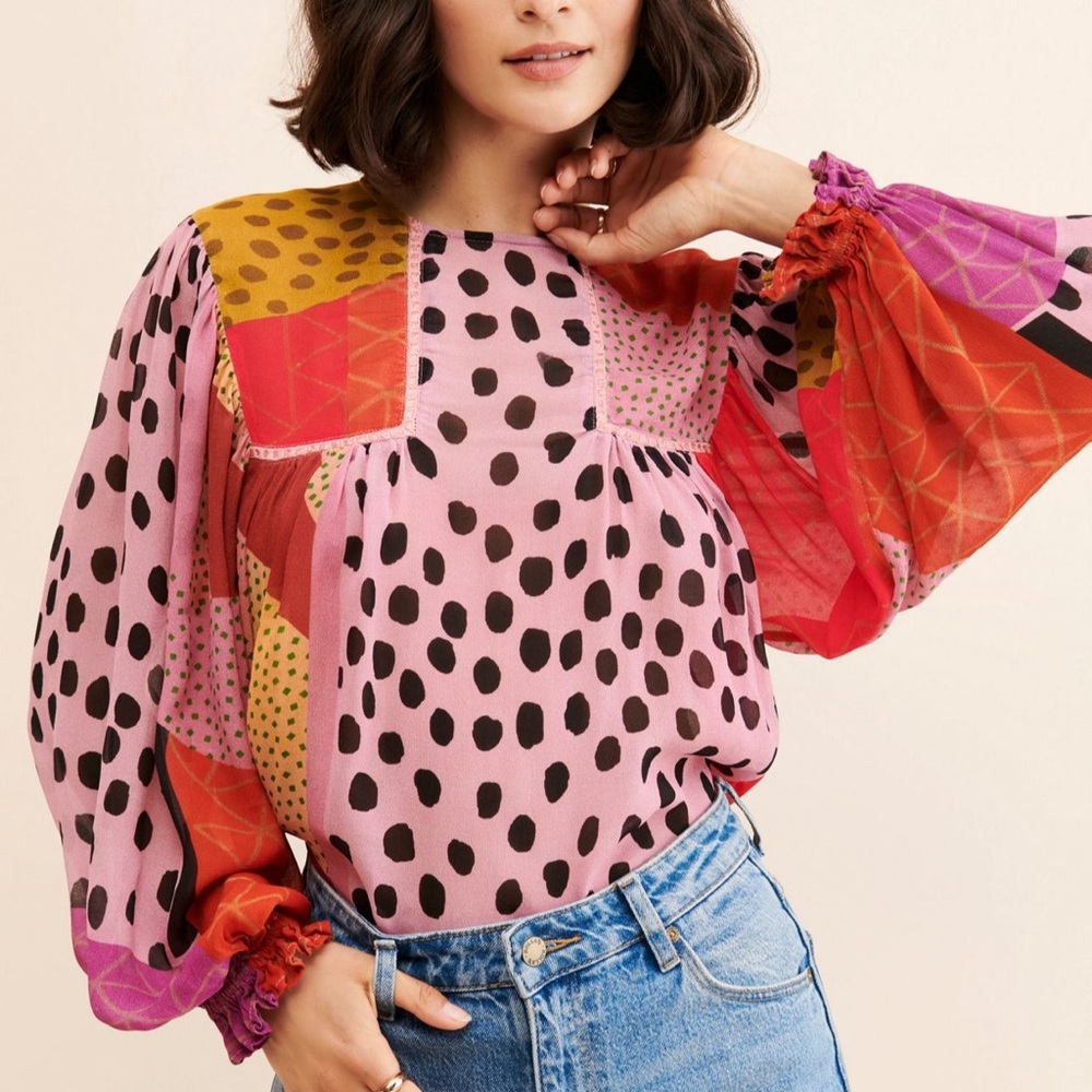 Anthropologie BI-nk Miranda Peasant Blouse Size XXS-S